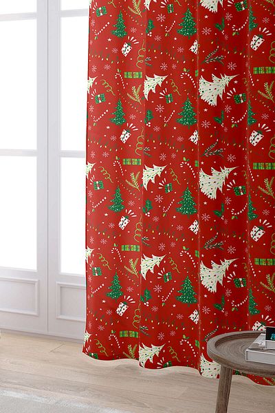 Cango Home Red Green Christmas Themed Patterned Digital Printed Curtain Cgh297-pr