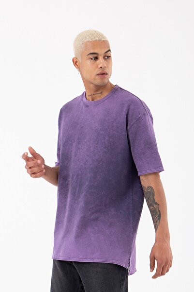 Machinist Relaxed Basic Прана тканина Розріз Деталізована футболка Фіолетова