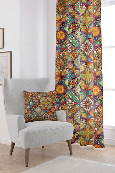 Cango Home Orange Multi-Colored Retro Vintage Patterned Digital Printed Curtain Otyk291-pr