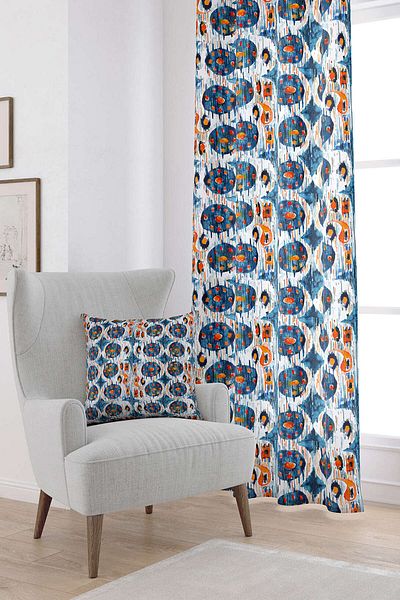 Cango Home Navy Blue Orange Αφηρημένη Διακοσμητική Ψηφιακή Εκτυπωμένη Κουρτίνα Cgh157-pr
