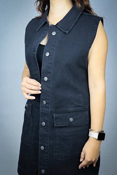 LİMABEL Women's Sleeveless Denim Vest Black Denim Jacket