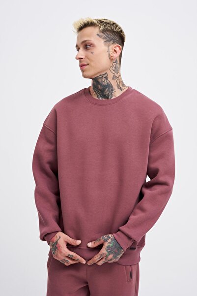 Machinist Мъжки суитшърт с кръгло деколте и огромен размер, цвят слива