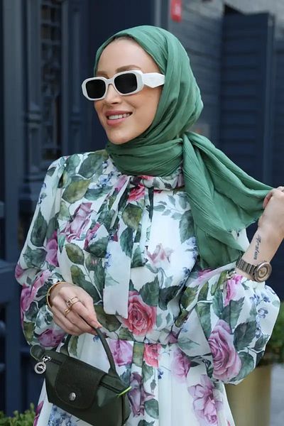 Madame Polo Плисиран бамбуков шал Seda Aydin в борово зелено