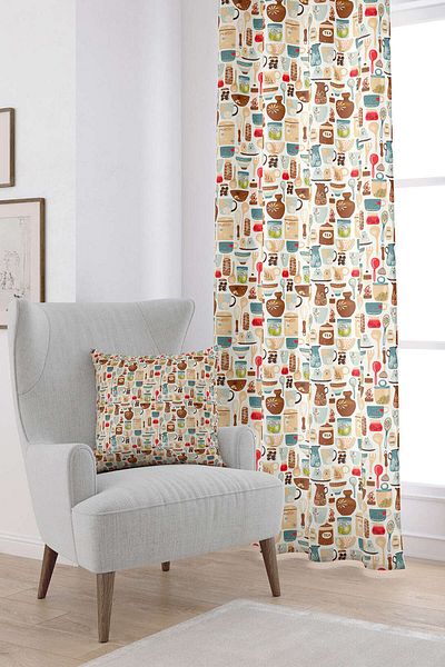 Cango Home White Multi-Colored Decorative Object Patterned Digital Printed Curtain Cgh602-pr