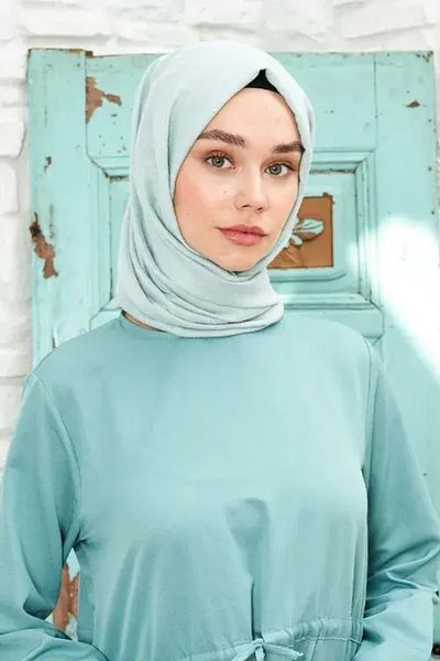 Madame Polo Jacquard Cotton Shawl Botanical Pattern - Turquoise Blue