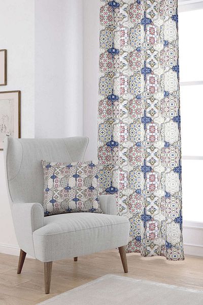 Cango Home Κρεμ Navy Blue Vintage ρετρό μοτίβο ψηφιακής τυπωμένης κουρτίνας Cgh617-pr