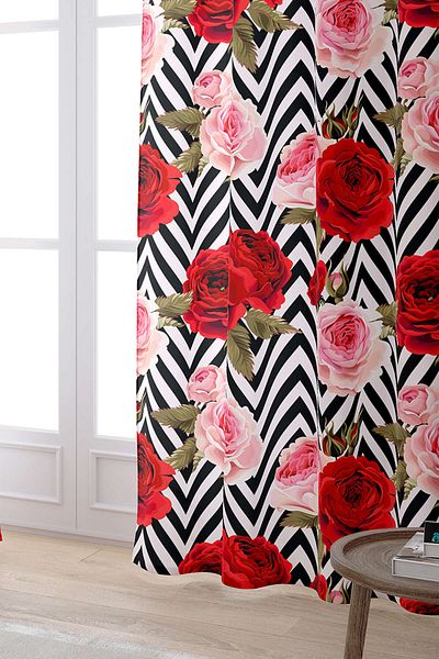 Cango Home Red Pink Flower Patterned Digital Printed Curtain Otyk471-pr