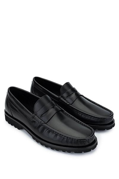 Tamer Tanca Men's Genuine Leather Black Analin Loafer Shoes