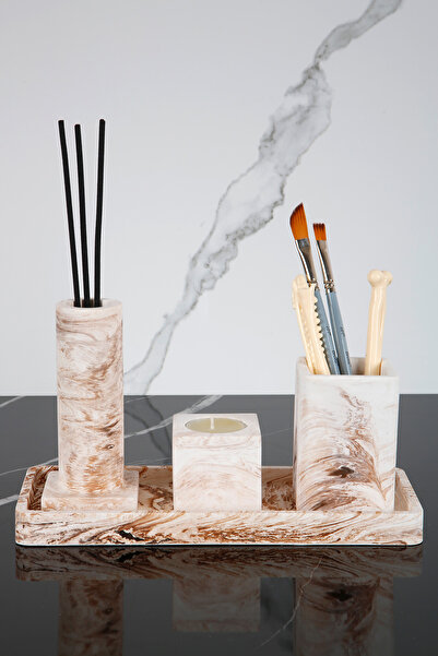 betonmall Σετ μπάνιου από σκυρόδεμα 4 τεμαχίων με μαρμάρινο σχέδιο Θήκη οδοντ...