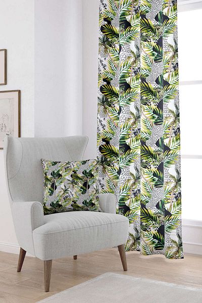Cango Home Cortina imprimată digital cu model de frunze tropicale alb verde Cgh026-pr