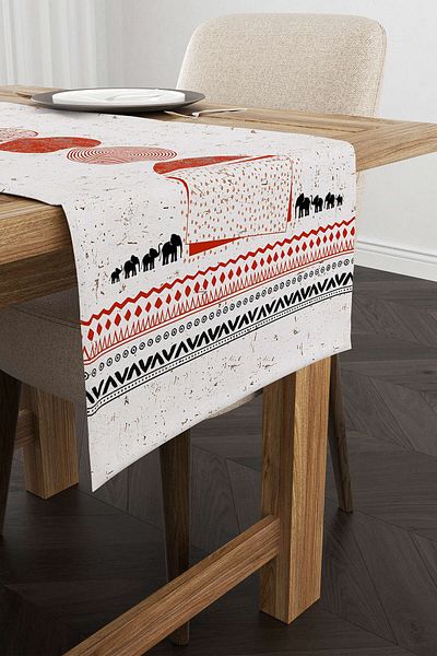 Cango Home Orange Cream Bohemian Style Elephant Patterned Digital Printed Runner Cgh939-rn