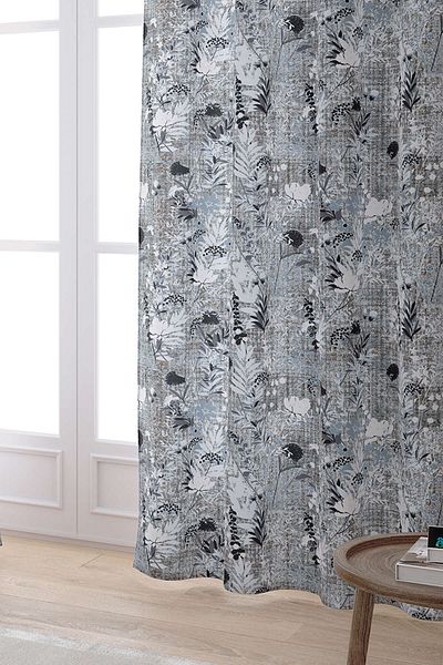 Cango Home Γκρι Μαύρη Floral Ψηφιακή Εκτυπωμένη Κουρτίνα Cgh124-pr