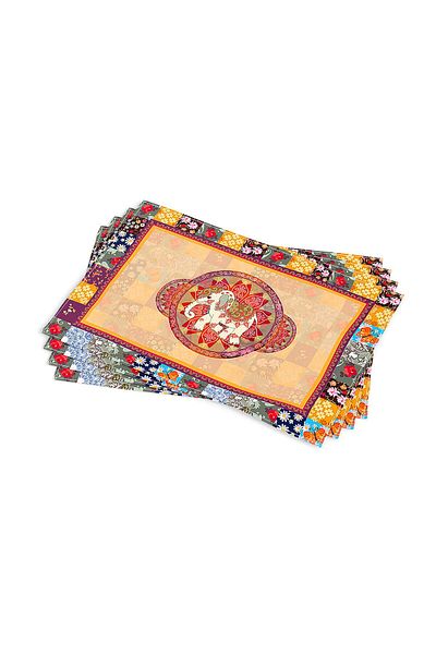 Cango Home Digital Printed American Service Set of 4 with Orange Ethnic Elephant Figure Otyk452-as