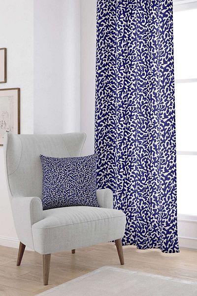 Cango Home Ψηφιακή τυπωμένη κουρτίνα με θέμα το Navy Blue Beige Marine με μοτίβο κοραλλιών Cgh633-pr
