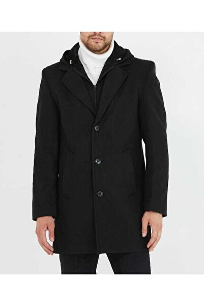 güncüoğlu معطف رجالي بقصة ضيقة من قماش الكشمير مزود بسحاب وأزرار