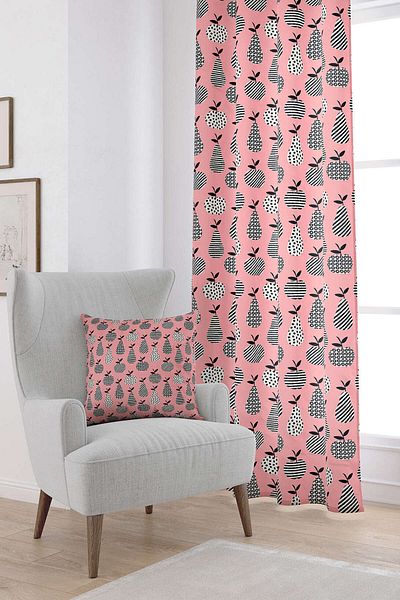 Cango Home Pink Black Decorative Fruit Patterned Digital Printed Curtain Cgh598-pr