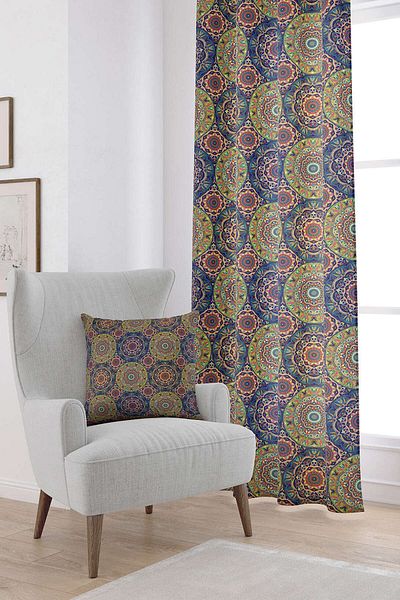 Cango Home Πράσινη πολύχρωμη ρετρό vintage μοτίβο ψηφιακή τυπωμένη κουρτίνα Otyk019-pr