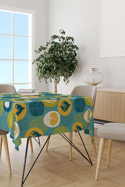 Cango Home Green Yellow Decorative Leaf Patterned Digital Printed Tablecloth Cgh1199-ms