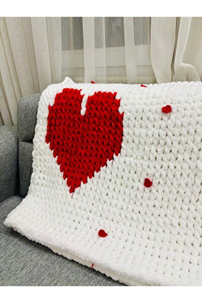 Meltem's Kırmızı Kalp Moti?fli? Beyaz Battani?ye