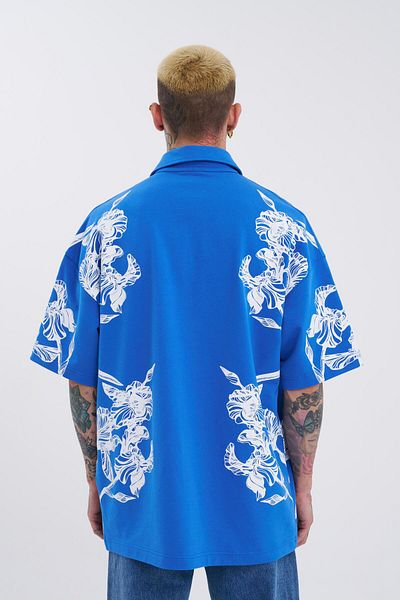 Machinist Tricou pentru bărbați cu gât polo albastru - Imprimat cu flori estetice