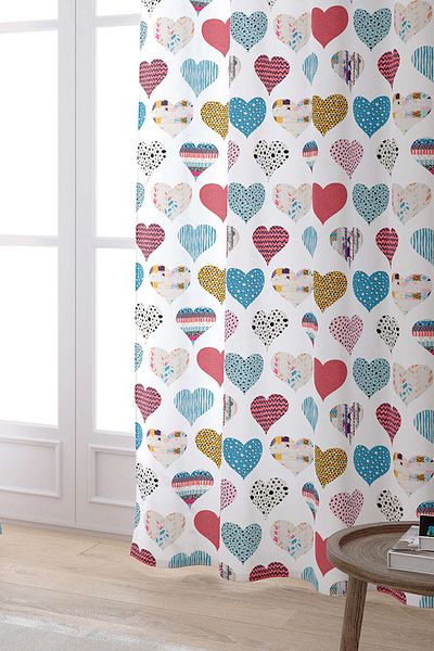 Cango Home White Multicolored Heart Patterned Digital Printed Curtain Cgh1002-pr