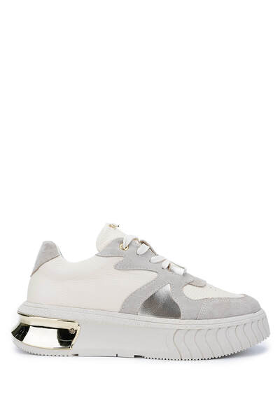 Tamer Tanca Kadın Hakiki Deri Bej Sneakers Spor Ayakkabı