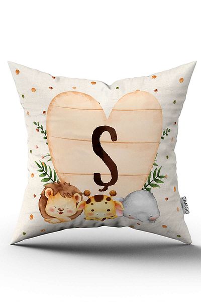 Cango Home Cream Green Polka Dot Bohemian Style Children's Throw Pillow Cover with Animal Figures and Letters Hrf08-ss-43x43