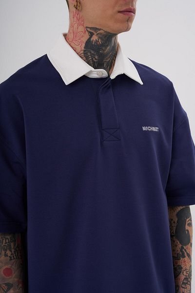 Machinist Ανδρικό μπλουζάκι με λαιμόκοψη Oversize Navy Blue Ecru Polo