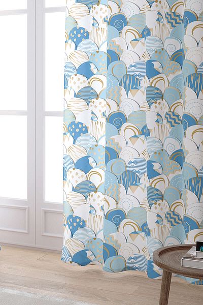 Cango Home White Blue Modern Decorative Patterned Digital Printed Curtain Cgh603-pr