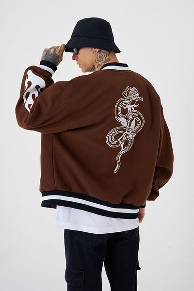 Machinist Ανδρικό Snake Oversize Καφέ Bomber Jacket