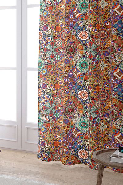 Cango Home Orange Multi-Colored Retro Vintage Patterned Digital Printed Curtain Otyk010-pr