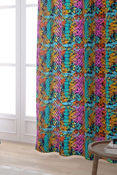 Cango Home Black Multicolored Snakeskin Patterned Digital Printed Curtain Cgh373-pr
