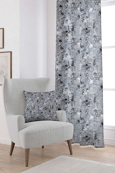 Cango Home Γκρι Μαύρη Floral Ψηφιακή Εκτυπωμένη Κουρτίνα Cgh124-pr