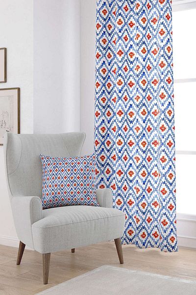 Cango Home Cortina decorativă etnică albastră albă imprimată digitală Cgh186-pr