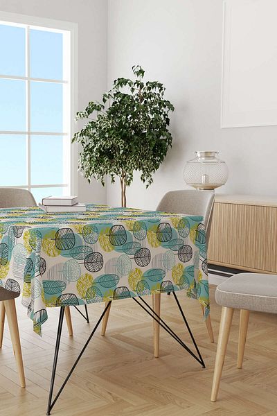 Cango Home Green Yellow Decorative Leaf Patterned Digital Printed Tablecloth Cgh1201-ms