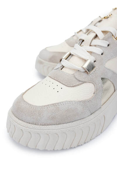 Tamer Tanca Kadın Hakiki Deri Bej Sneakers Spor Ayakkabı