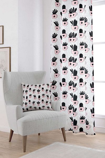 Cango Home White Black Pineapple Patterned Digital Printed Curtain Cgh581-pr