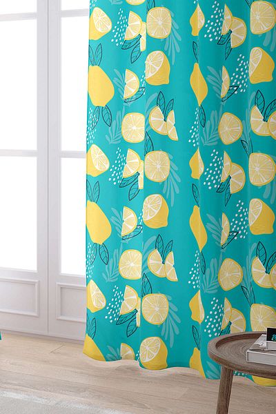 Cango Home Yellow Green Lemon Patterned Digital Printed Curtain Oytyk936-pr
