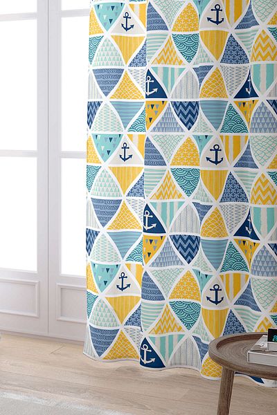 Cango Home Yellow Blue Marine Patterned Digital Printed Curtain Cgh133-pr