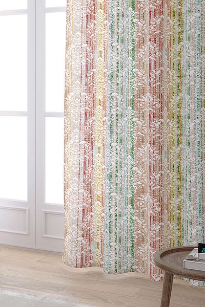 Cango Home Λευκή πολύχρωμη κουρτίνα με μοτίβο Damask με ψηφιακή εκτύπωση Cgh067-pr