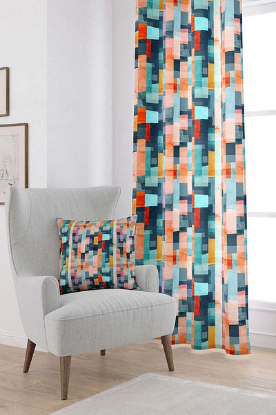 Cango Home Turquoise Orange Abstract Decorative Digital Printed Curtain Cgh158-pr