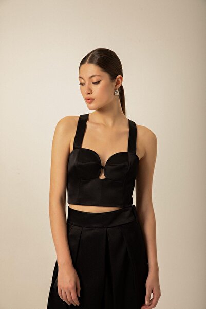 rue Чорне атласне бюст'є з чашкою для грудей