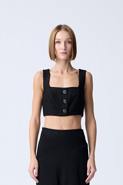 rue Чорний твідовий бюстгальтер з квадратним вирізом