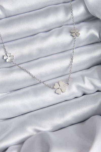 E BULURUM 316L Steel Chain Silver Color Clover Model Women's Necklace