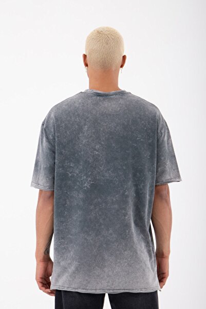 Machinist Tricou negru pentru bărbați, relaxat, cu detaliu de fante basic