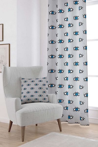 Cango Home Gray Blue Eye Patterned Digital Printed Curtain Cgh247-pr