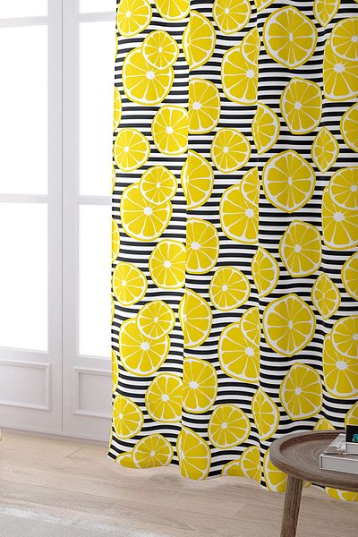 Cango Home White Yellow Lemon Patterned Digital Printed Curtain Oytyk918-pr