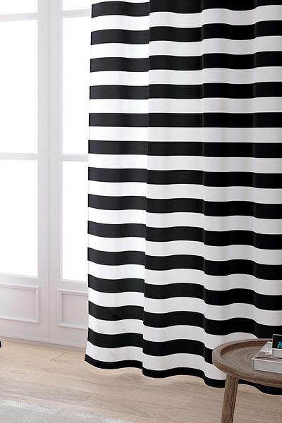Cango Home White Black Line Patterned Digital Printed Curtain Otyk559-pr