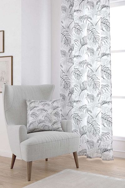 Cango Home White Black Tropical Leaf Patterned Digital Printed Curtain Otyk921-pr
