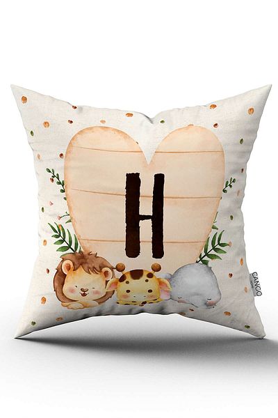 Cango Home Cream Green Polka Dot Bohemian Style Children's Throw Pillow Cover with Animal Figures and Letters Hrf08-h-43x43